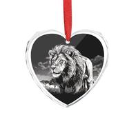 Lion Black And White Illustration Clear Crystal Glass Heart Pendant Charm Romantic Crystal Love Pendant Hanging Decoration for DIY Craft Gift for Home Window Car Wedding Party Decor Love Shaped Hangin