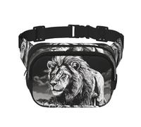 Lion Black And White Illustration Fanny Pack For Women Waterproof Adjustable Belt Bags Waist Pack Fashion Casual Crossbody Bags Bum Bag For Running Workout Hiking Traveling, Black, One Size