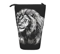 Lion Black And White Illustration Telescopic Pencil Case,Cute Stand Pencil Bag Pop Up Pen Holder Cosmetics Bags Desk Stationery Case For Office Supplies