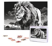 Lion Black And White Illustration Wooden Puzzles 1000 Pieces Personalized Jigsaw Puzzle For Adults Interesting Custom Photo Puzzles Gift For Holiday Birthday Wedding Anniversay