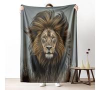Lion Blanket Queen Soft Lightweight, African Savannah Animal Microfiber Blanket 86x94 Inch, Wildlife Throw Blanket Washable Warm Cozy for Bedroom Sofa Camping Travel Child Home Decor