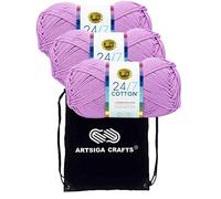 Lion Brand 24/7 Cotton Orchid 761-145 (3-Skeins - Same Dye Lot) Worsted Medium #4 Cotton Yarn for Crocheting and Knitting - Bundle with 1 Artsiga Crafts Project Bag
