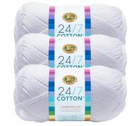 Lion Brand 24/7 Cotton Yarn, Yarn for Knitting, Crocheting, and Crafts, White, 3 Pack