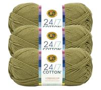 Lion Brand 24/7 Cotton Yarn, Yarn for Knitting, Crocheting, and Crafts, Bay Leaf, 3 Pack