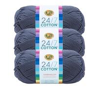 Lion Brand 24/7 Cotton Yarn, Yarn for Knitting, Crocheting, and Crafts, Denim, 3 Pack
