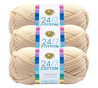 Lion Brand 24/7 Cotton Yarn, Yarn for Knitting, Crocheting, and Crafts, Ecru, Pack of 3