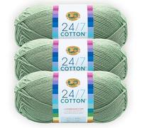 Lion Brand 24/7 Cotton Yarn, Yarn for Knitting, Crocheting, and Crafts, Mint, 3 Pack