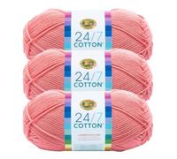Lion Brand 24/7 Cotton Yarn, Yarn for Knitting, Crocheting, and Crafts, Pink, 3 Pack