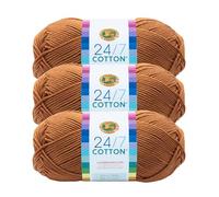 Lion Brand 24/7 Lightweight Cotton Yarn for Knitting, Crocheting and Crafts, Camel, Pack of 3