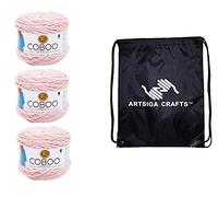 Lion Brand Coboo Pink 835-101 (3-Skeins - Same Dye Lot) DK Light Worsted #3 Cotton, Bamboo Yarn for Crocheting and Knitting with Project Bag