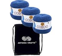 Lion Brand Coboo Steel Blue 835-109 (3-Skeins - Same Dye Lot) DK Light Worsted #3 Cotton, Bamboo Yarn for Crocheting and Knitting - Bundle with 1 Artsiga Crafts Project Bag