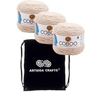 Lion Brand Coboo Tan 835-123 (3-Skeins - Same Dye Lot) DK Light Worsted #3 Cotton, Bamboo Yarn for Crocheting and Knitting with Project Bag