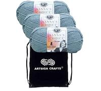 Lion Brand Knitting Yarn Vanna's Choice Dusty Blue 3-Skein Factory Pack (Same Dye Lot) 860-108 Bundle with 1 Artsiga Crafts Project Bag