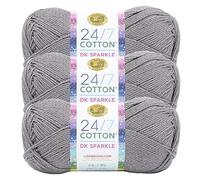 Lion Brand Yarn, 24/7 Cotton DK Crochet Yarn, Iron Grey, Metal Gray, 3 Pack