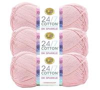 Lion Brand Yarn, 24/7 Cotton DK Crochet Yarn, Pink Diamond, Metal, 3 Pack
