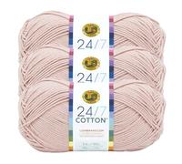 Lion Brand Yarn Lightweight 24/7 Cotton Yarn for Knitting, Crocheting, and Crafts, Beechnut, 3 Pack