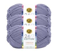Lion Brand Yarn Lightweight 24/7 Cotton Yarn for Knitting, Crocheting, and Crafts, Blue Grey, 3 Pack
