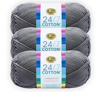 Lion Brand Yarn, 24/7 Cotton Mercerized Lightweight Yarn for Knitting, Crochet, and Crafts, Silver, 3 Pack, 185 Yards of Natural Fiber for Breathable Tops, Durable Bags, and Easy-Care Dish Cloths
