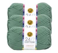 Lion Brand Yarn Lightweight 24/7 Cotton Yarn for Knitting, Crocheting, and Crafts, Spruce, 3 Pack