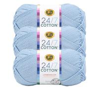 Lion Brand Yarn, 24/7 Cotton Yarn, Chambray, Light Blue, 3 Pack