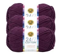 Lion Brand Yarn, 24/7 Cotton Yarn, Eggplant, Purple, 3 Pack