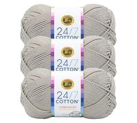 Lion Brand Yarn, 24/7 Cotton Yarn, Linen, Greige, 3 Pack | Light Worsted 100% Mercerized Cotton Yarn for Crochet, Knitting, Craft, 185 Yards of Natural Fiber for Tees, Bags, Dishcloths