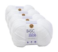 Lion Brand Yarn, Basic Stitch Anti-Pilling Worsted Weight Yarn for Knitting, Crochet, and Crafts, White, 4 Pack, Acrylic Fiber for Cozy Blankets, Easy-Care Jumpers, and Handmade Scarves