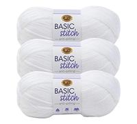 Lion Brand Yarn Basic Stitch Anti-Pilling Yarn for Crocheting, Knitting, and Crafts, White, 3 Pack