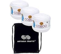 Lion Brand Coboo White 835-100 (3-Skeins - Same Dye Lot) DK Light Worsted #3 Cotton, Bamboo Yarn for Crocheting and Knitting with Project Bag