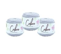 Lion Brand Yarn, Coboo Cotton Blend Crochet Yarn, Silver, Gray, 3 Pack