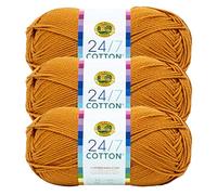 Lion Brand Yarn Cotton Yarn 24/7, Light Yarn for Knitting, Crocheting and Crafts, Amber, 3 Pieces