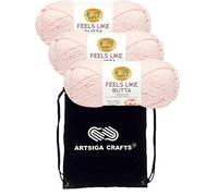Lion Brand Yarn Feels Like Butta 215-101 Pink | 3 Skeins, Same Dye Lot, Project Bag, CYC #4 Worsted, 100% Polyester, Ideal for Crochet, Knitting Baby Blankets, Amigurumi