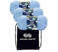 Lion Brand Yarn Feels Like Butta 215-145 Periwinkle | 3 Skeins, Same Dye Lot, Project Bag, CYC #4 Worsted, 100% Polyester, Ideal for Crochet, Knitting Babt Blankets, Amigurumi