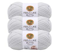 Lion Brand Yarn Feels Like Butta Soft Yarn for Crocheting and Knitting, Velvety, 3-Pack, Pale Grey, 215-149AE
