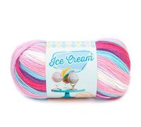 Lion Brand Yarn Ice Cream, DK Weight Acrylic Blend Yarn for Knitting, Crochet, and Crafts, Raspberry Ripple, 1 Pack