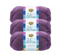 Lion Brand Yarn Lightweight 24/7 Cotton Yarn for Knitting, Crocheting, and Crafts, Purple, 3 Pack