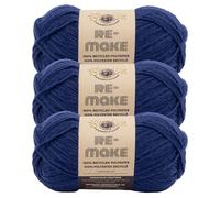 Lion Brand Yarn, Re-Make Recycled Crochet Yarn, Classic Navy, Blue, 3 Pack