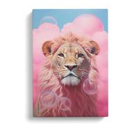 Lion Bubble Gum Painting Canvas Print | Gallery Wrapped 30mm Frame Wall Art | 30x20 inches | Ready to Hang | Modern Animals Picture | Living Room Bedroom Lounge Office
