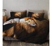 Lion Bust Duvet Cover Set 230x220cm, Ultra Soft Comfy Quilt Covers Bedding Set Reversible Animal Portrait Bedding Adults Teenagers Duvet Covers with 2 Pillowcases, Brown