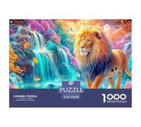 Lion by Waterfall in Vivid, Magical Scenery 1000-Piece Jigsaw Puzzle Lion Brainteasing Challenge for Adults & Kids 52x38cm/1000pcs
