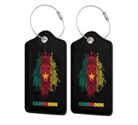 Lion Cameroon Cameroonian Flag Luggage Tag for Suitcases PU Leather Baggage Bag Backpack Tags Decor with Privacy ID Label Address Card Protection for Men Women Travel Gift 1 PC