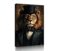 Lion Canvas Wall Art Vintage Gentlemen Portrait Prints Animal Themed Picture Painting Elegant Style Poster for Living Room Home Decor 30x45cm Innerframe