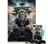 Lion Captain at The Helm Jigsaw Puzzle 1000 Piece Recall Enhancer Thick Material Pattern Assemble Birthday Gift (38x26cm)
