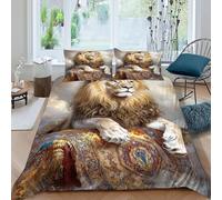 Lion Carpet Bedding Set 3 Pieces Theme Bedspread Animal Themes Wildlife Duvet Cover Set Microfiber Quilt Cover Suitable for Family,couple,children with Pillow King(220x240cm)