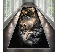 Lion Carpet Runner 60x200cm, Vintage Rustic Cabin Runner Rug for Entryway, Wild Animal Hunting Theme Long Carpet, Washable Non-Slip Rug for Kitchen Hallway Bedroom