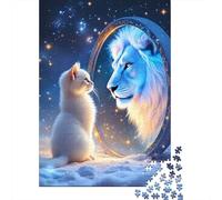 Lion Cat Mirror1000pc Thick Cardboard Starry Sky Jigsaw Puzzle Set Adult Educational Game Stress Relief Fun Home Activity 38x26cm/1000pcs