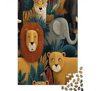 Lion, Cheetah, Tiger And Gray ElephantPuzzles 1000 Pieces for Adults for Adults 1000 Piece Puzzle Educational Challenge Games Home DecoratioHunting Pattern
