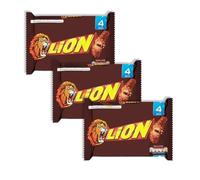 Lion Chocolate Bar Multipack Bundle - Brownie, White & Milk Flavours - Crunchy Biscuit & Caramel Chocolate Treats (3x, Lion Milk Chocolate)