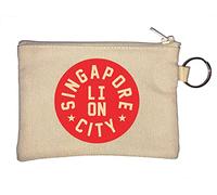 Lion City Singapore Minimalist Art Key Chain Coin Purse Beige
