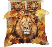 Lion Comforter Cover, Wild Lion Duvet Cover Double 200x200 cm, 3D Wild Animals Bedding Set with 2 Pillowcases